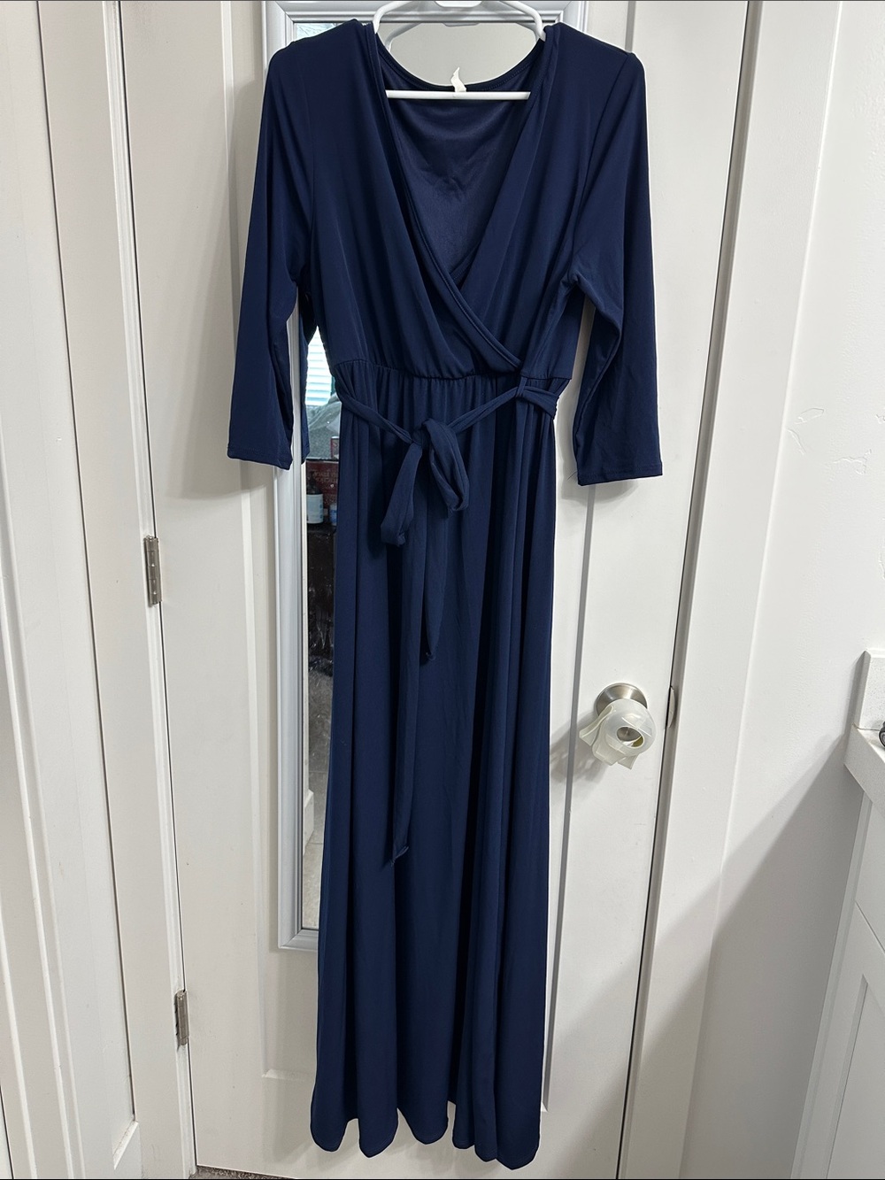 Navy Maternity Maxi Dress with Tie Waist - Women